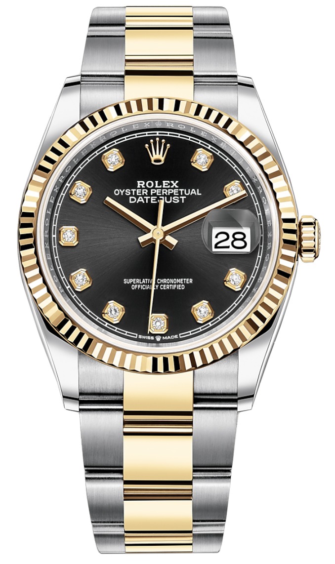Datejust 36mm Stainless Steel and Yellow Gold 126233 Black Diamond Oyster