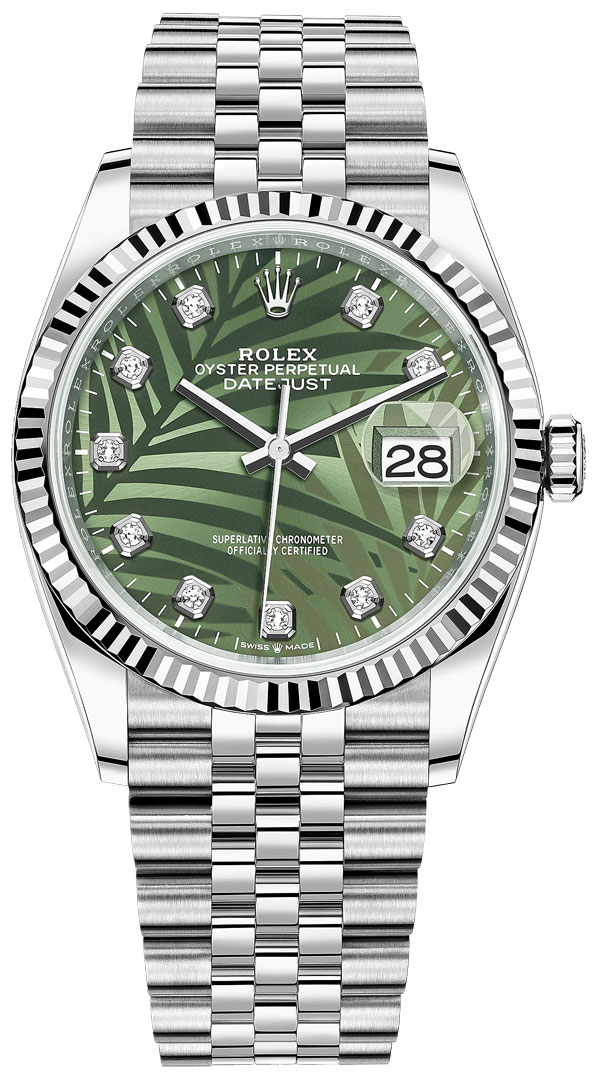 Datejust 36mm Stainless Steel 126234 Olive Green Palm Diamond Jubilee