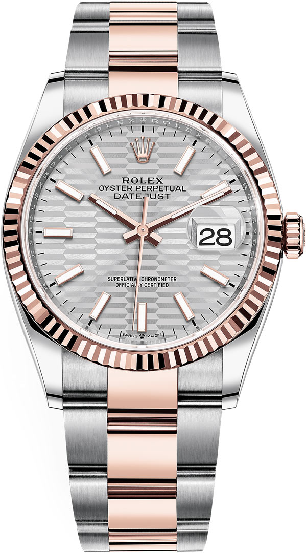 Datejust 36mm Stainless Steel and Rose Gold 126231 Silver Fluted Oyster