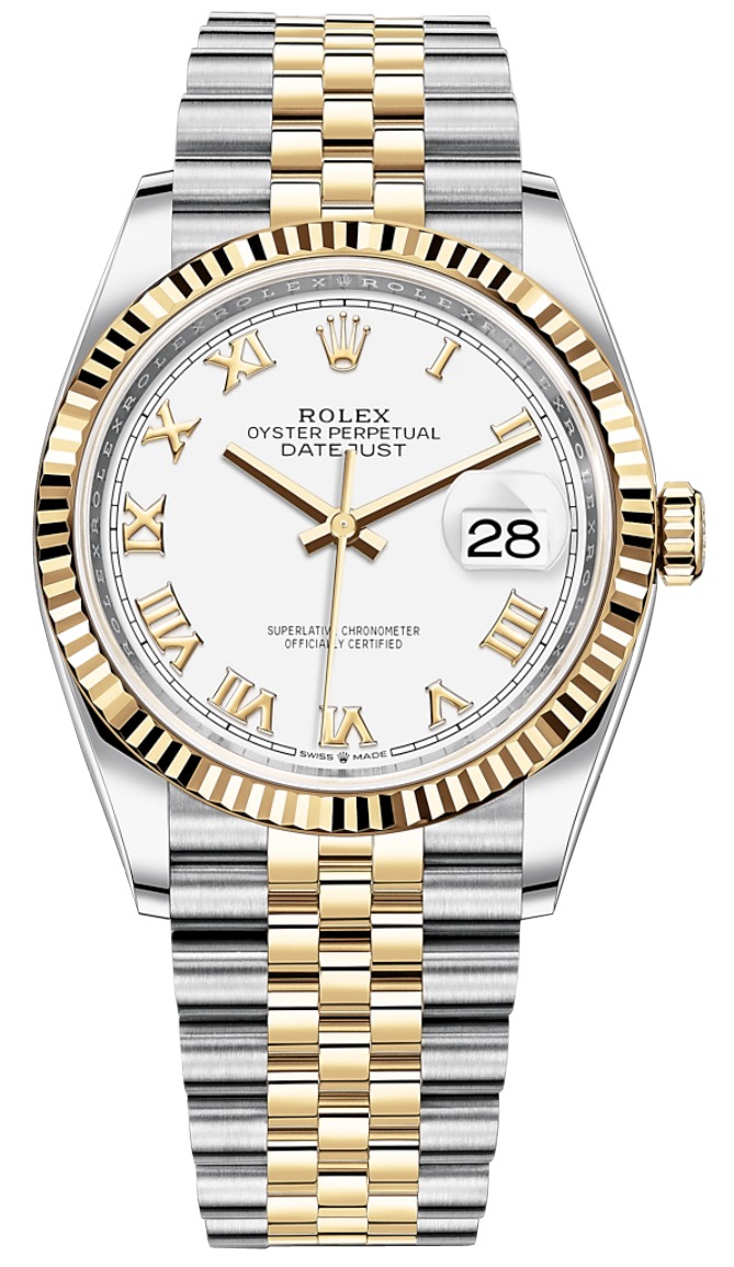 Datejust 36mm Stainless Steel and Yellow Gold 126233 White Roman Jubilee