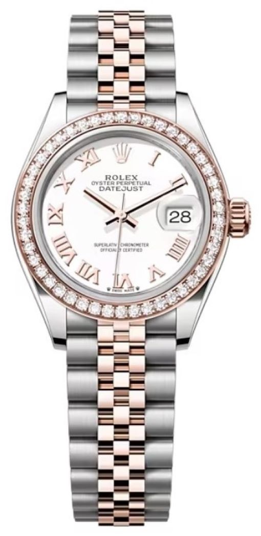 Lady Datejust 28mm Stainless Steel and Everose Gold 279381RBR White Roman Jubilee