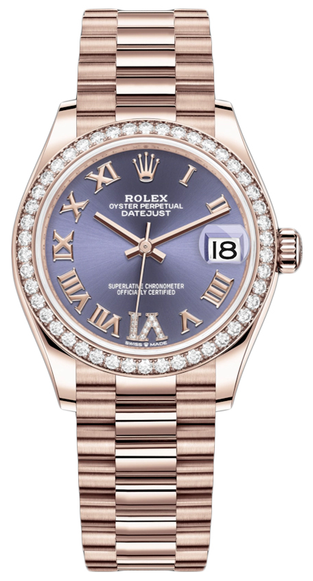 Datejust 31mm Everose Gold 278285RBR Aubergine VI Roman President