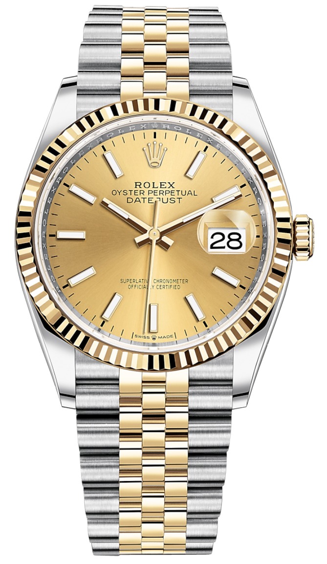Datejust 36mm Stainless Steel and Yellow Gold 126233 Champagne Index Jubilee
