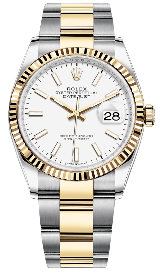 Datejust 36mm Stainless Steel and Yellow Gold 126233 White Index Oyster