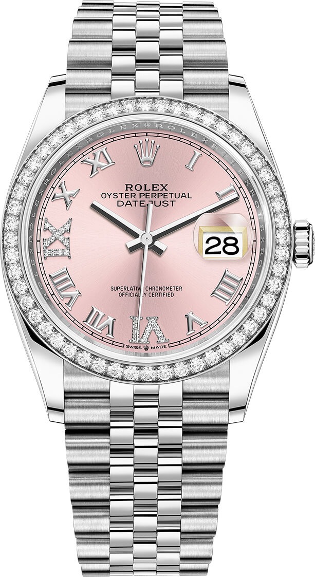 Datejust 36mm Stainless Steel 126284RBR Pink Roman VI IX Jubilee