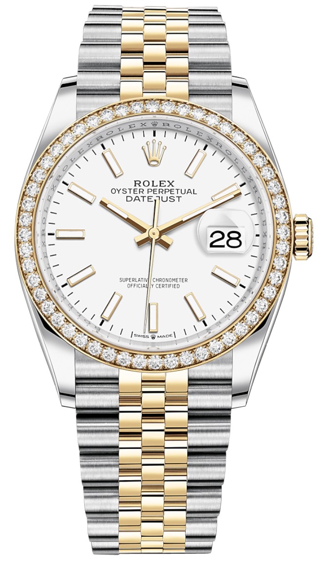 Datejust 36mm Stainless Steel and Yellow Gold 126283RBR White Index Jubilee