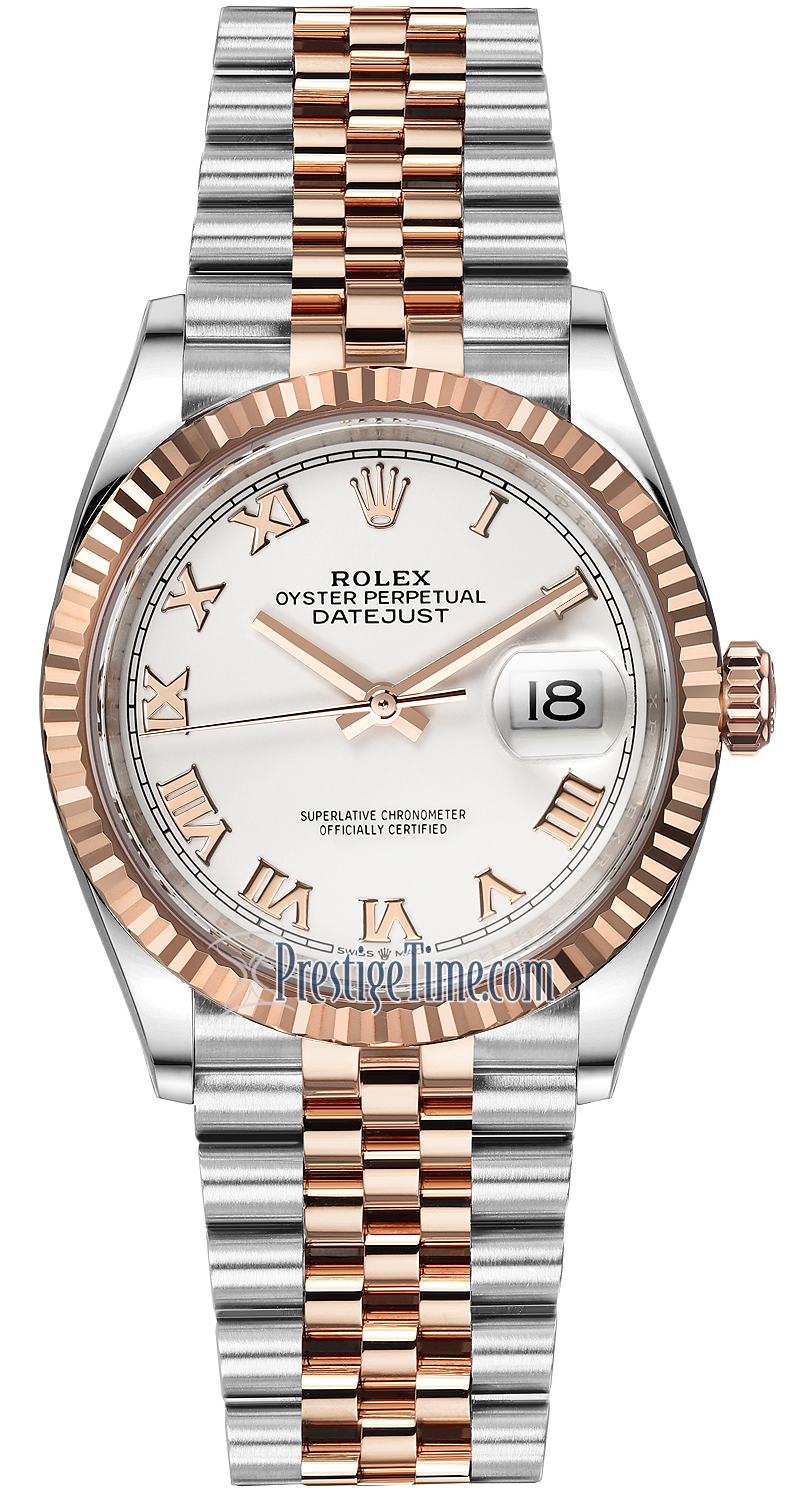 Datejust 36mm Stainless Steel and Rose Gold 126231 White Roman Jubilee