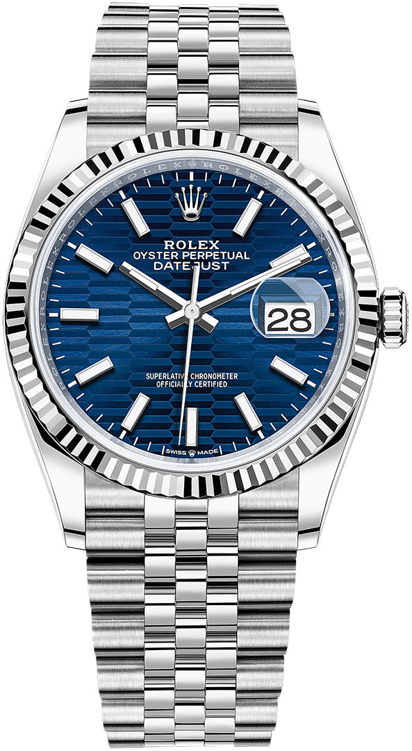 Datejust 36mm Stainless Steel 126234 Bright Blue Fluted Jubilee