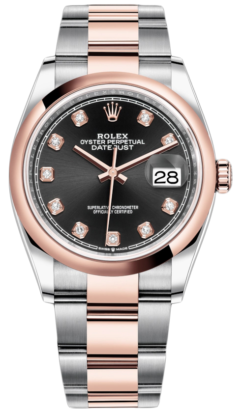 Datejust 36mm Stainless Steel and Rose Gold 126201 Black Diamond Oyster