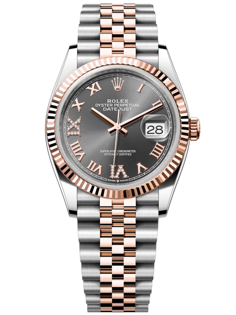 Rolex Datejust 36mm Stainless Steel and Rose Gold 126231 Dark Rhodium VI IX Roman Jubilee