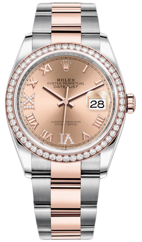 Datejust 36mm Stainless Steel and Rose Gold 126281RBR Rose VI IX Roman Oyster