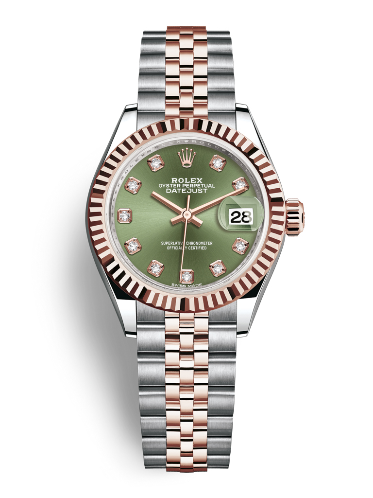 Rolex Lady Datejust 28mm Stainless Steel and Everose Gold 279171 Olive Green Diamond Jubilee