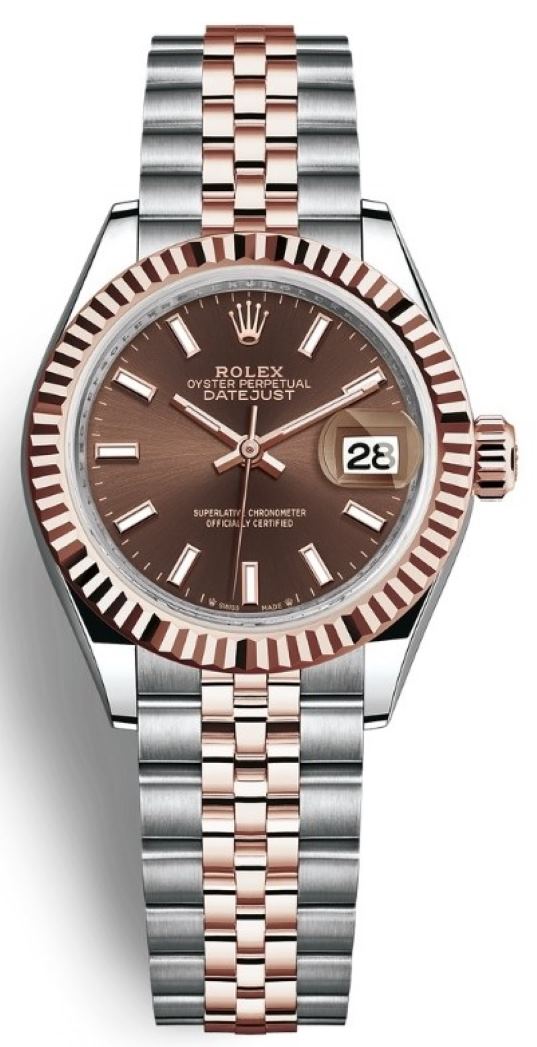 Lady Datejust 28mm Stainless Steel and Everose Gold 279171 Chocolate Index Jubilee
