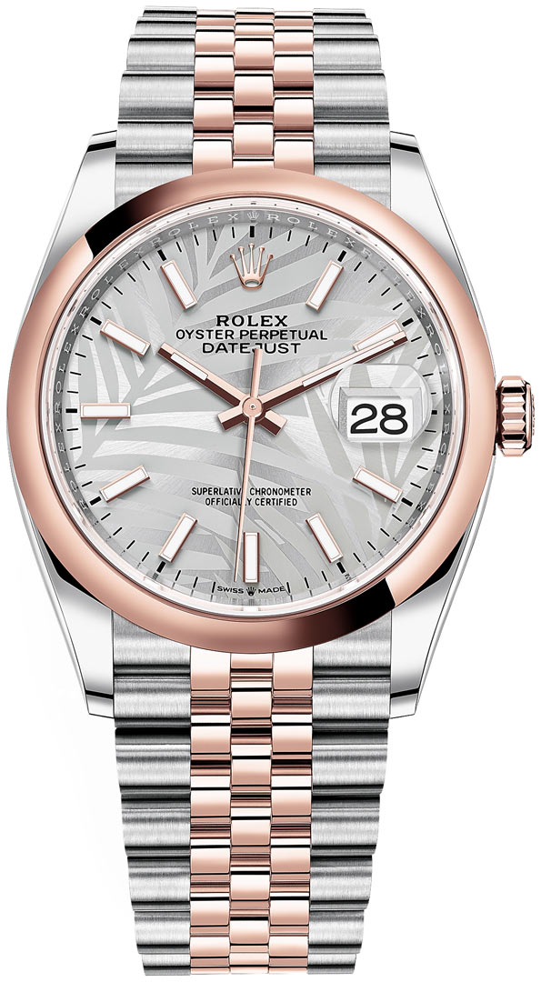 Datejust 36mm Stainless Steel and Rose Gold 126201 Silver Palm Jubilee