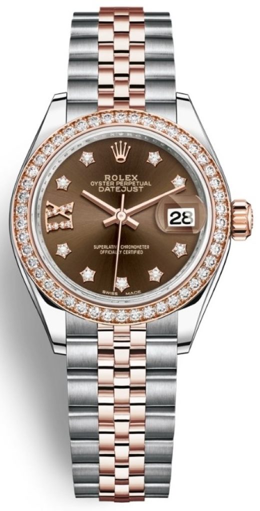 Lady Datejust 28mm Stainless Steel and Everose Gold 279381RBR Chocolate 17 Diamond Jubilee