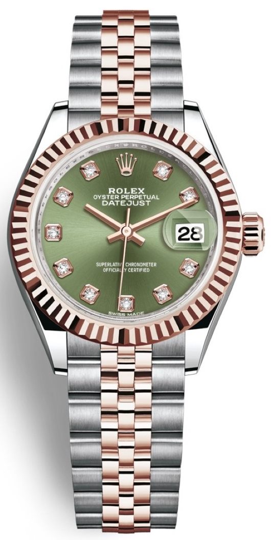 Lady Datejust 28mm Stainless Steel and Everose Gold 279171 Olive Green Diamond Jubilee