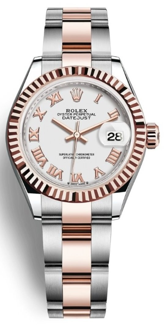 Lady Datejust 28mm Stainless Steel and Everose Gold 279171 White Roman Oyster