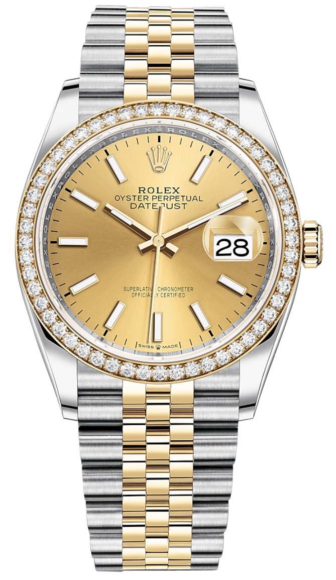 Datejust 36mm Stainless Steel and Yellow Gold 126283RBR Champagne Index Jubilee