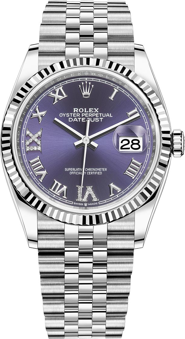 Datejust 36mm Stainless Steel 126234 Aubergine Roman VI IX Jubilee