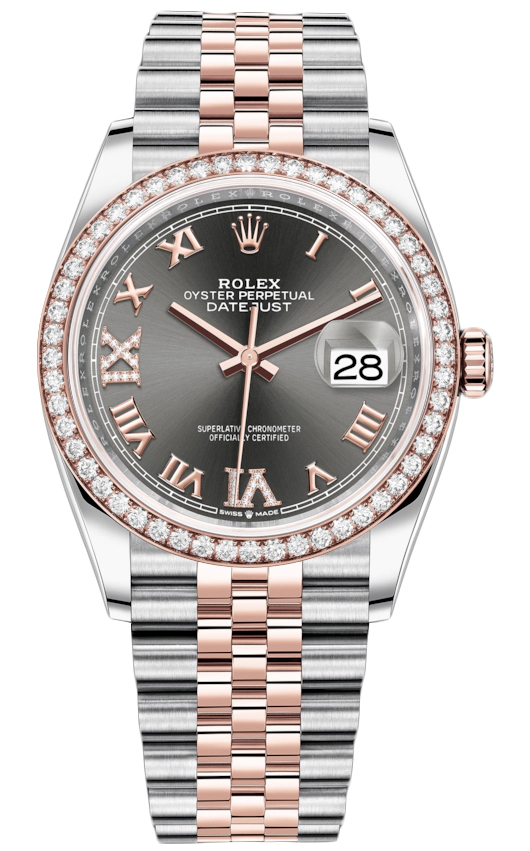 Datejust 36mm Stainless Steel and Rose Gold 126281RBR Dark Rhodium VI IX Roman Jubilee