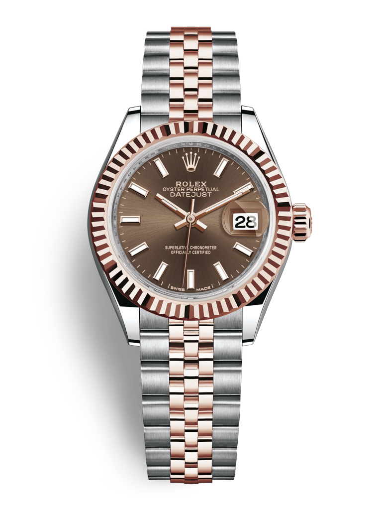 Rolex Lady Datejust 28mm Stainless Steel and Everose Gold 279171 Chocolate Index Jubilee