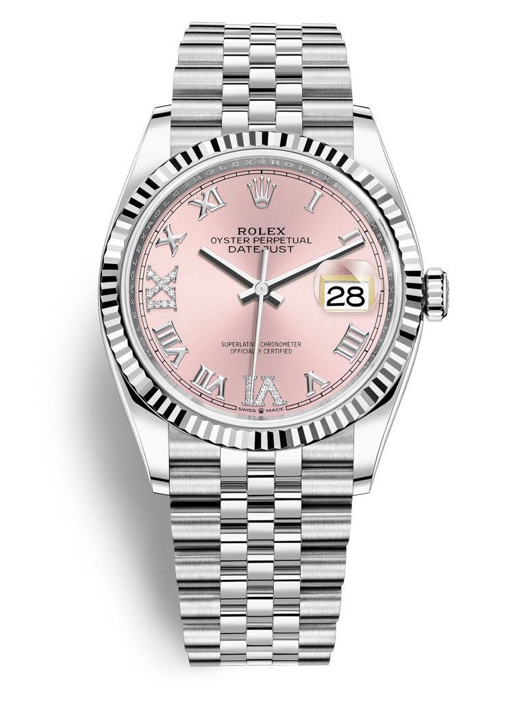 Rolex Datejust 36mm Stainless Steel 126234 Pink Roman VI IX Jubilee