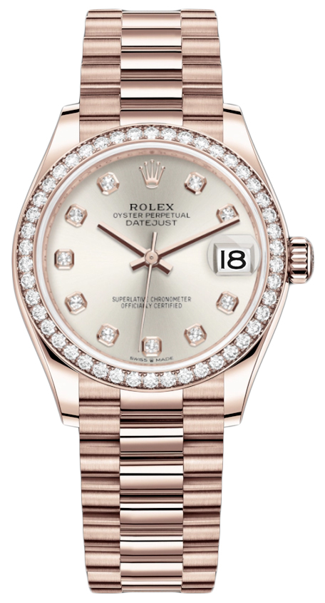 Datejust 31mm Everose Gold 278285RBR Silver Diamond President