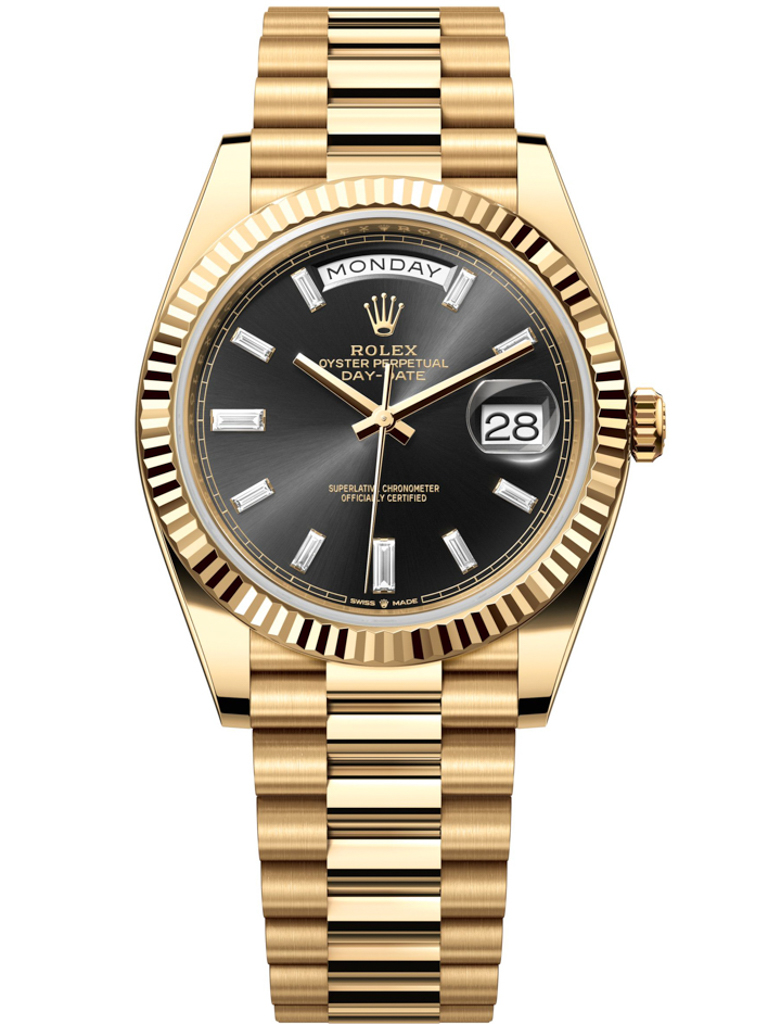 Rolex Day-Date 40mm Everose Gold 228238 Black Baguette President