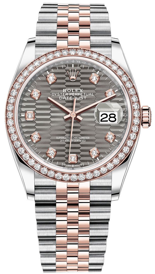 Datejust 36mm Stainless Steel and Rose Gold 126281RBR Slate Fluted Diamond Jubilee