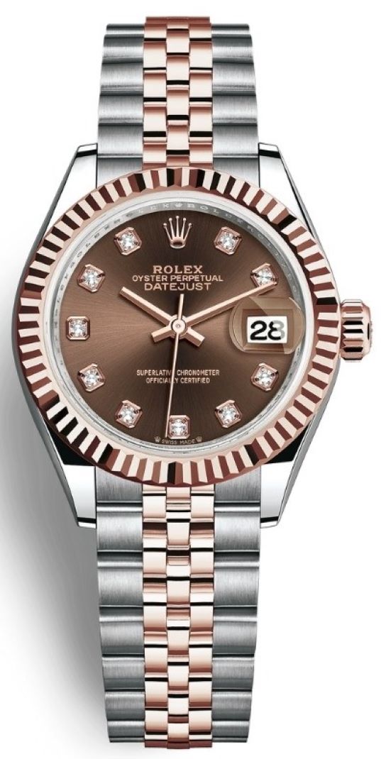 Lady Datejust 28mm Stainless Steel and Everose Gold 279171 Chocolate Diamond Jubilee