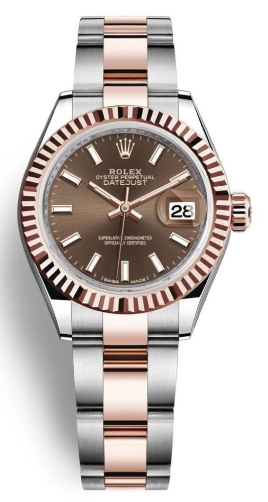 Lady Datejust 28mm Stainless Steel and Everose Gold 279171 Chocolate Index Oyster