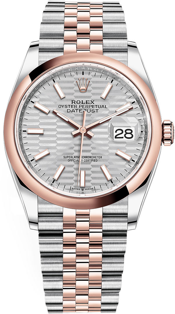 Datejust 36mm Stainless Steel and Rose Gold 126201 Silver Fluted Jubilee