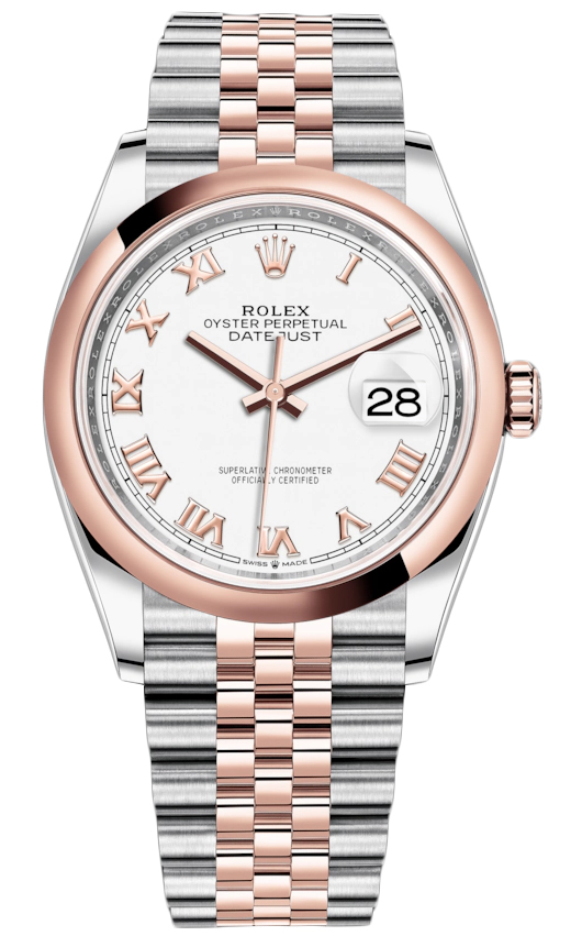 Datejust 36mm Stainless Steel and Rose Gold 126201 White Roman Jubilee