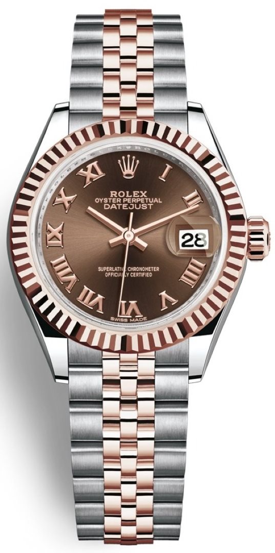 Lady Datejust 28mm Stainless Steel and Everose Gold 279171 Chocolate Roman Jubilee