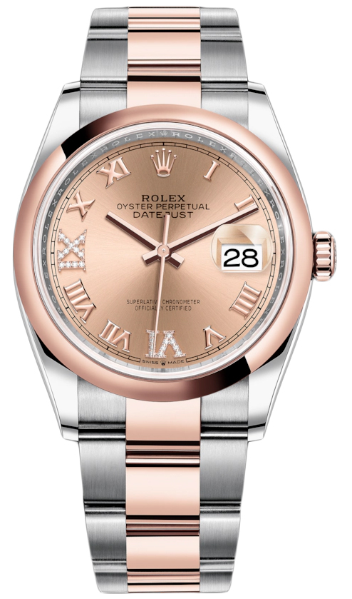 Datejust 36mm Stainless Steel and Rose Gold 126201 Rose VI IX Roman Oyster