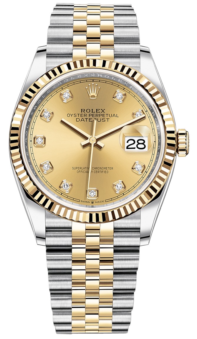 Datejust 36mm Stainless Steel and Yellow Gold 126233 Champagne Diamond Jubilee
