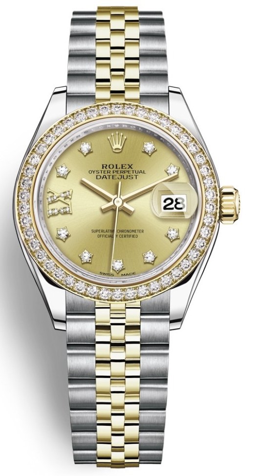 Lady Datejust 28mm Stainless Steel and Yellow Gold 279383RBR Champagne 17 Diamond Jubilee