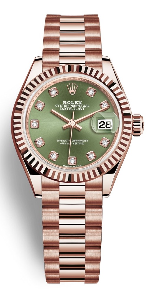 Lady Datejust 28mm Everose Gold 279175 Olive Green Diamond President