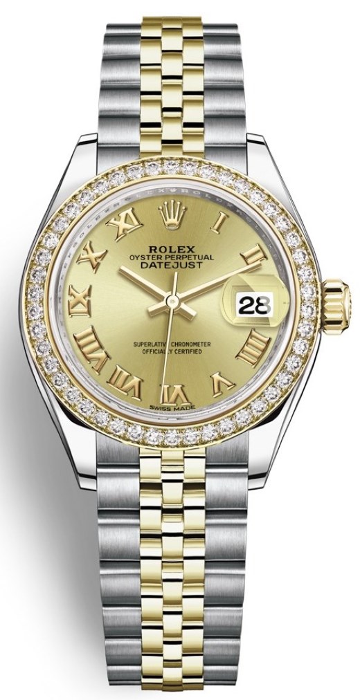 Lady Datejust 28mm Stainless Steel and Yellow Gold 279383RBR Champagne Roman Jubilee