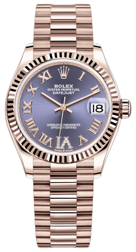 Datejust 31mm Everose Gold 278275 Aubergine VI Roman President