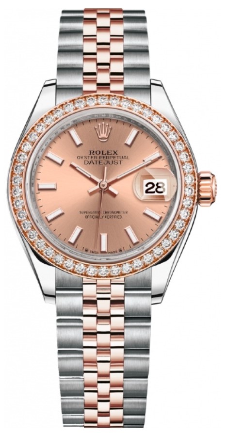 Lady Datejust 28mm Stainless Steel and Everose Gold 279381RBR Rose Index Jubilee