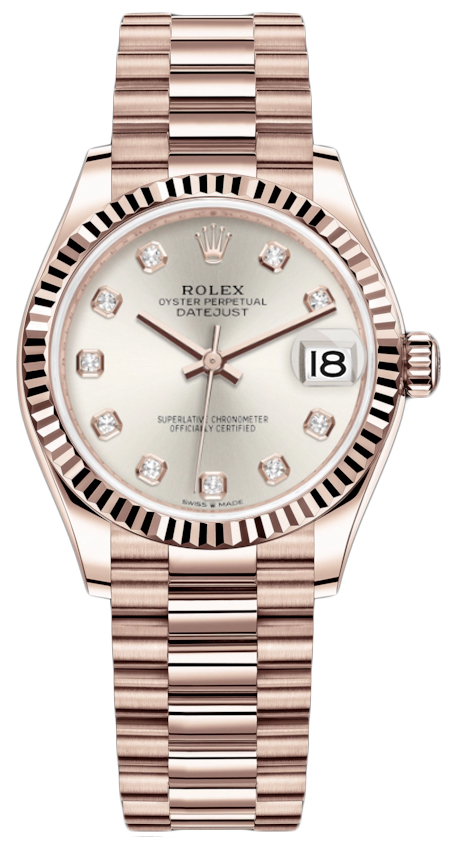 Datejust 31mm Everose Gold 278275 Silver Diamond President