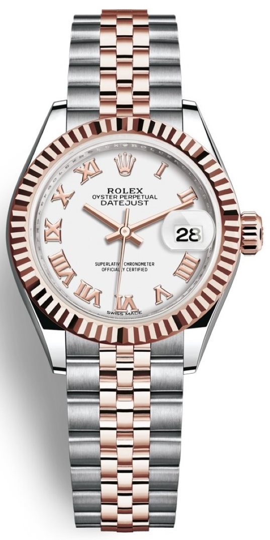 Lady Datejust 28mm Stainless Steel and Everose Gold 279171 White Roman Jubilee