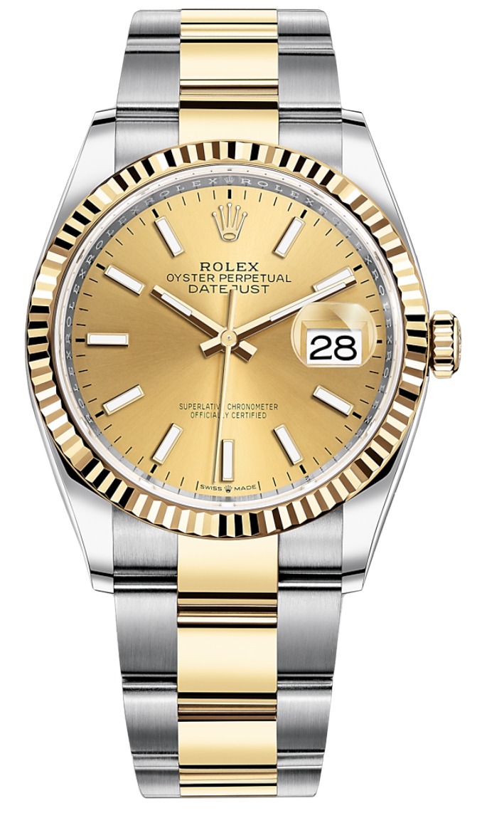Datejust 36mm Stainless Steel and Yellow Gold 126233 Champagne Index Oyster