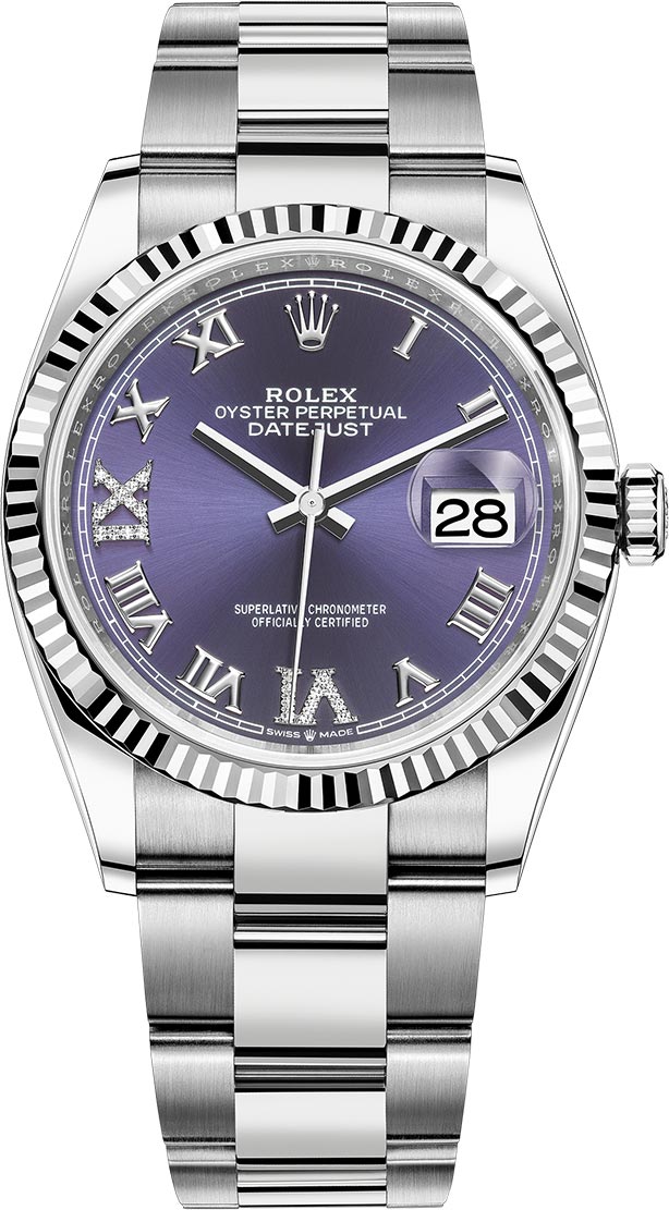 Datejust 36mm Stainless Steel 126234 Aubergine Roman VI IX Oyster