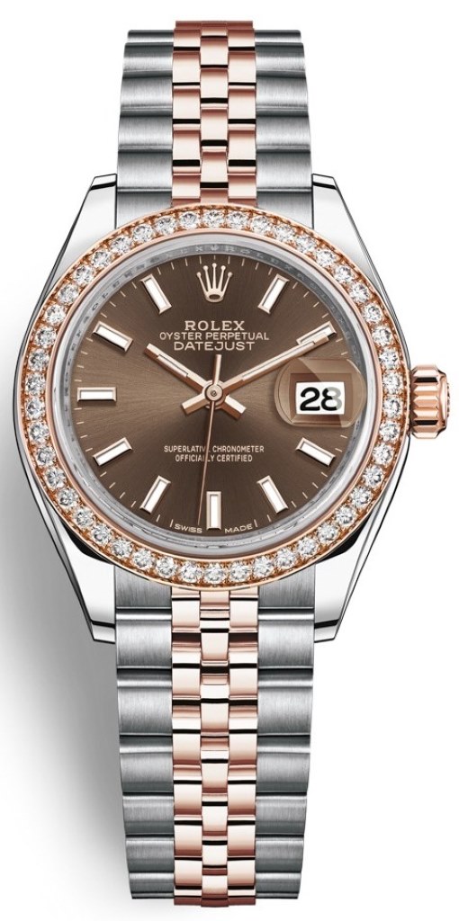 Lady Datejust 28mm Stainless Steel and Everose Gold 279381RBR Chocolate Index Jubilee
