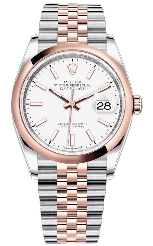 Datejust 36mm Stainless Steel and Rose Gold 126201 White Index Jubilee