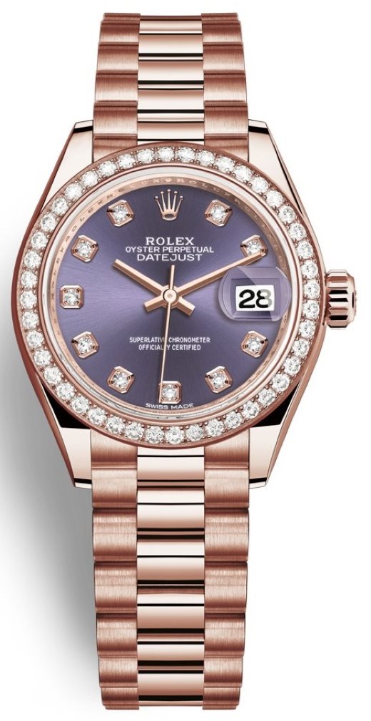 Lady Datejust 28mm Everose Gold 279135RBR Aubergine Diamond President