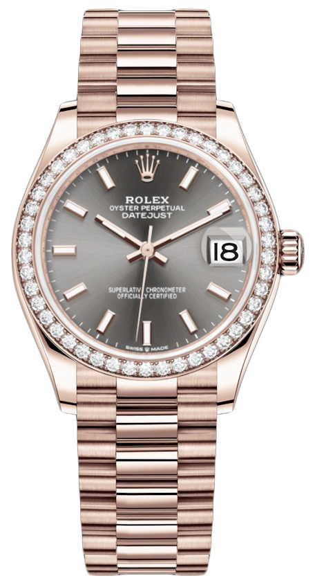 Datejust 31mm Everose Gold 278285RBR Rhodium Index President