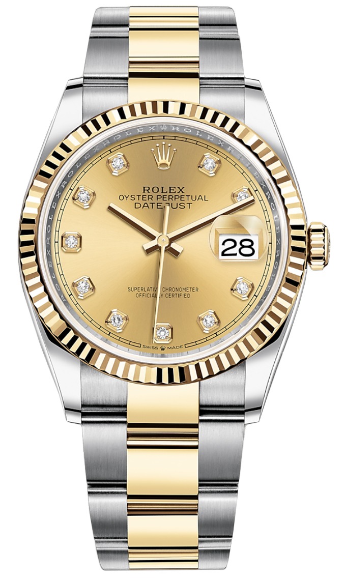 Datejust 36mm Stainless Steel and Yellow Gold 126233 Champagne Diamond Oyster